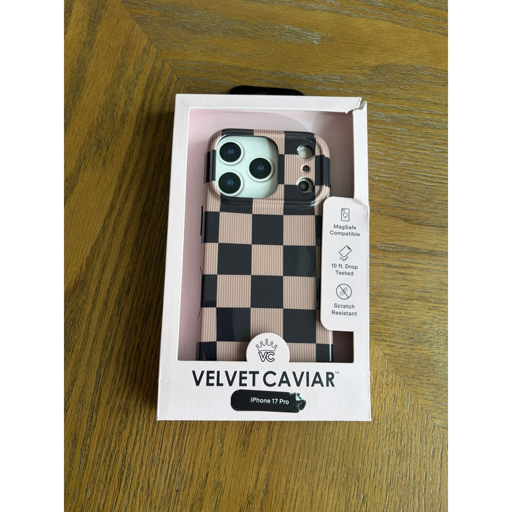 Velvet Caviar iPhone 17 Pro Case Black Tan Checkered MagSafe Protective Cover